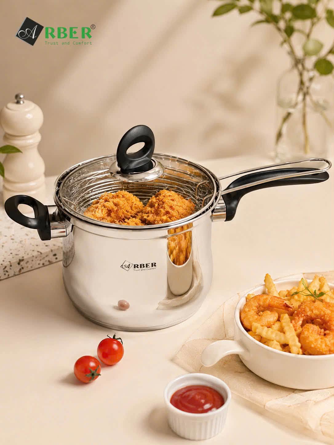 Quánh inox chiên ngâp dầu, kèm giỏ inox AN-02VH