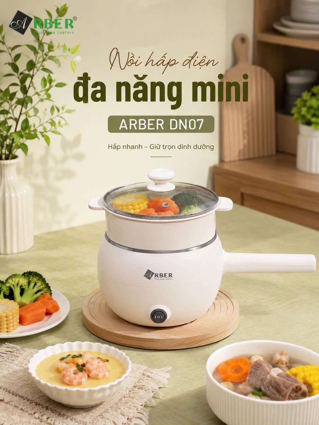 Nồi điện đa năng dáng bầu Arber DN07 màu trắng