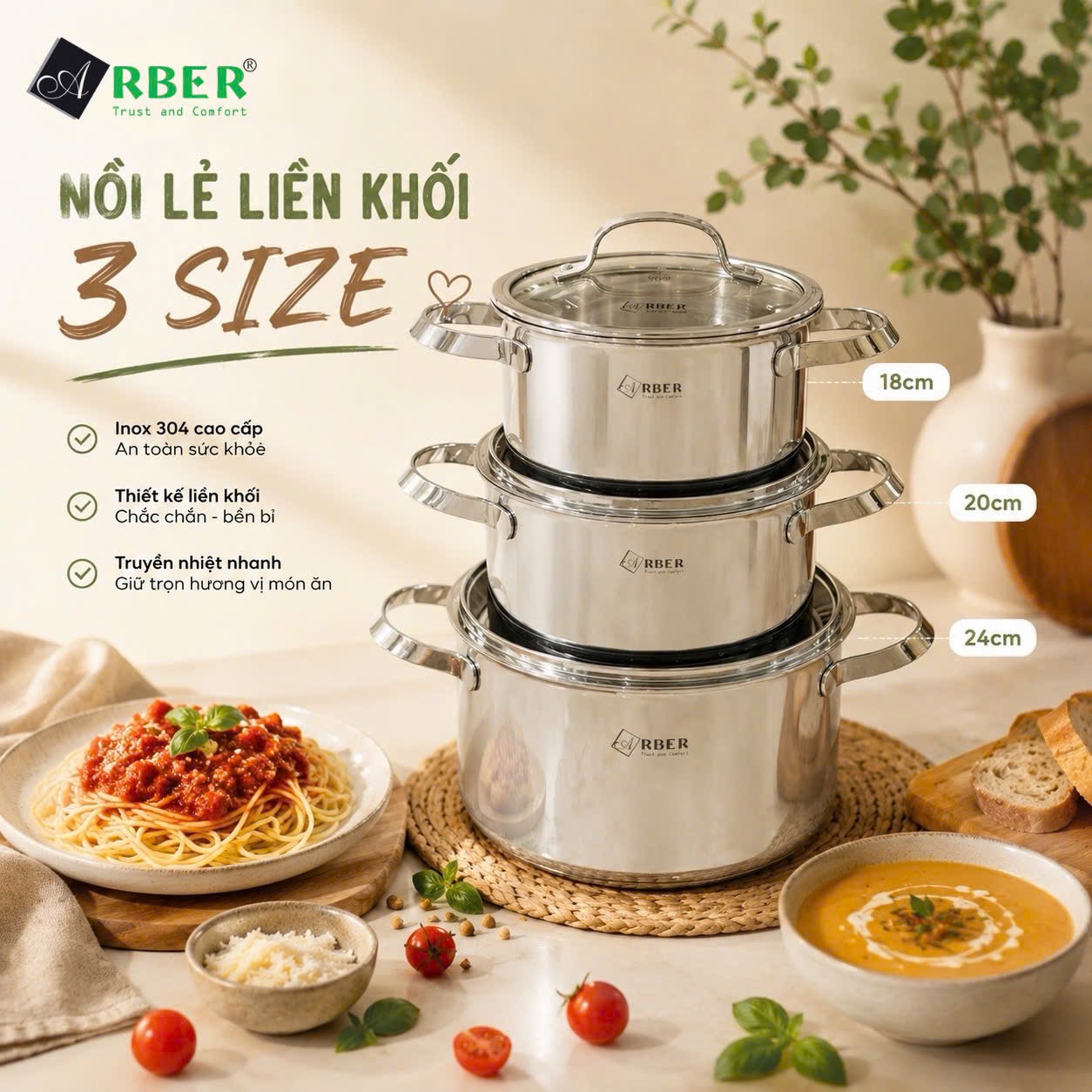 Nồi đơn inox 304 liền đáy Arber AN-20C2