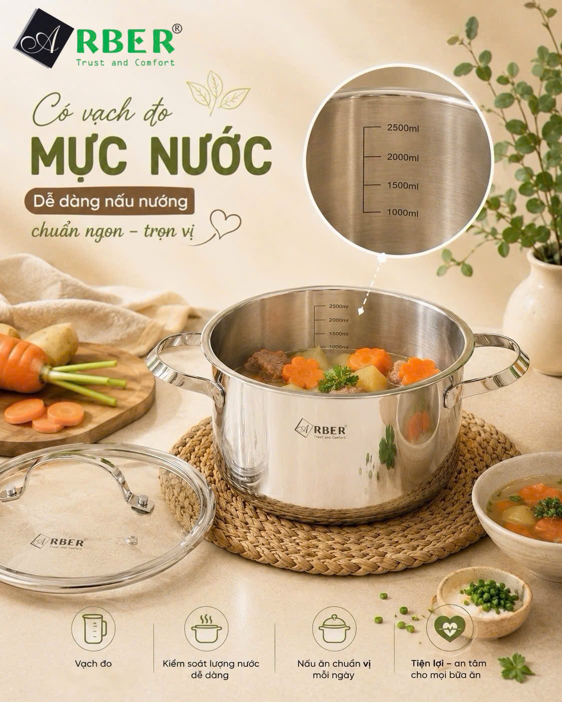 Nồi đơn inox 304 liền đáy Arber AN-18C2