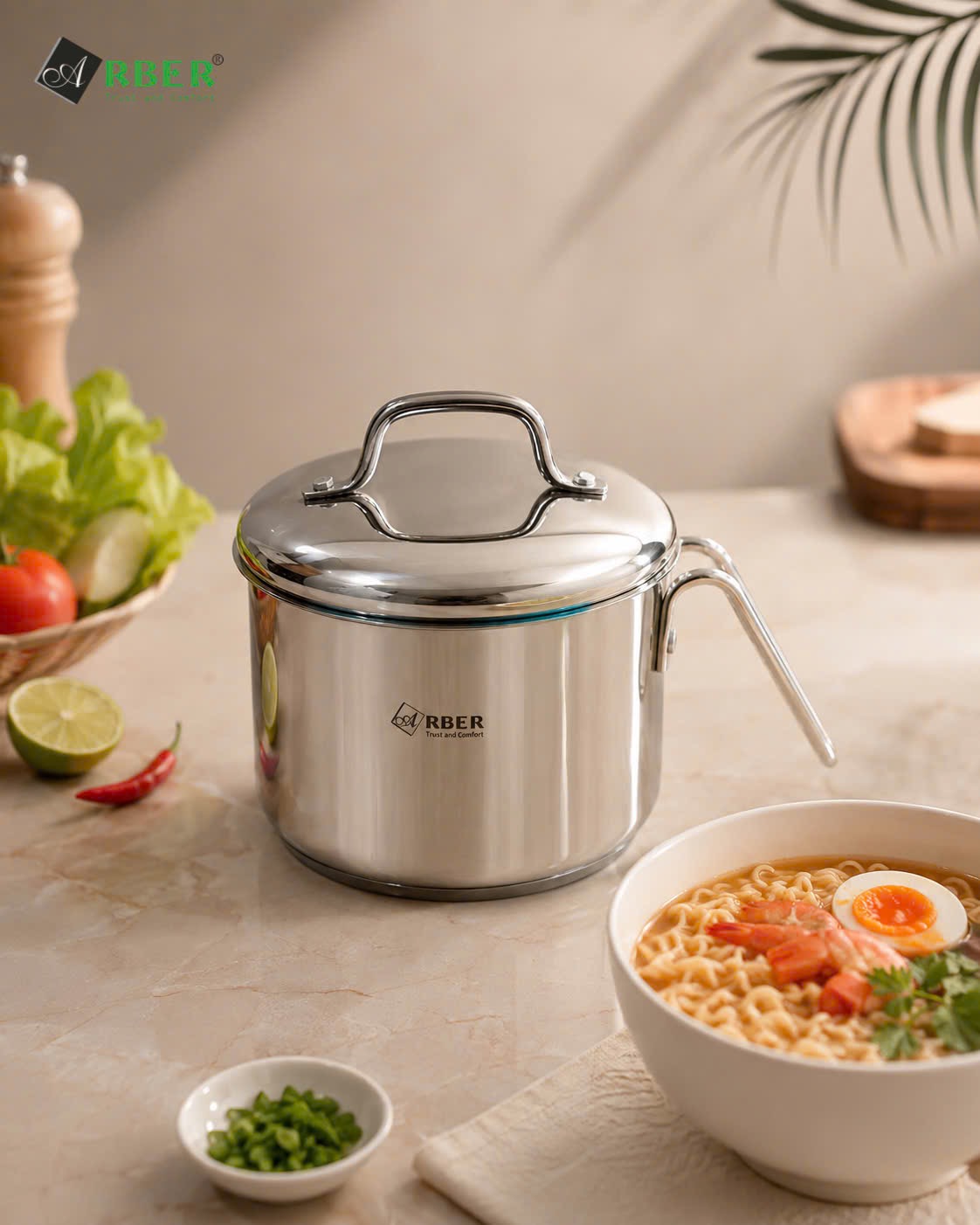 Nồi nấu mì inox 3 đáy có miệng rót AN-01CA